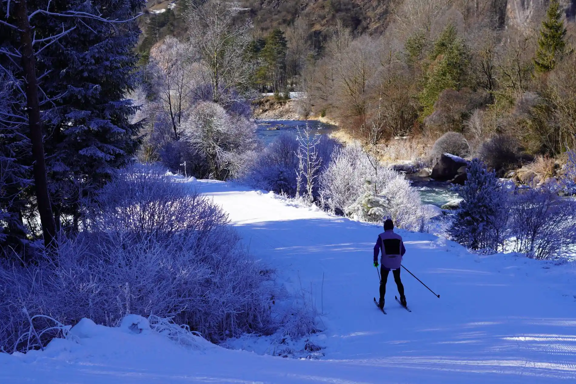 Sciatrice di fondo lungo una pista innevata